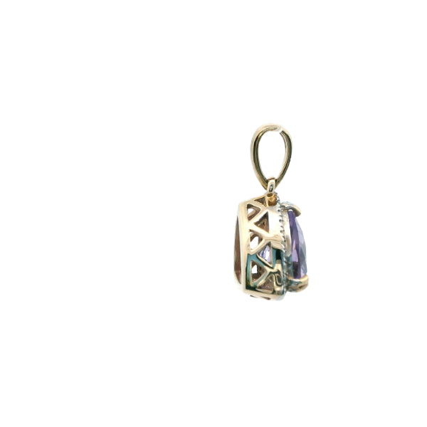 9ct yellow gold amethyst and diamond pendant