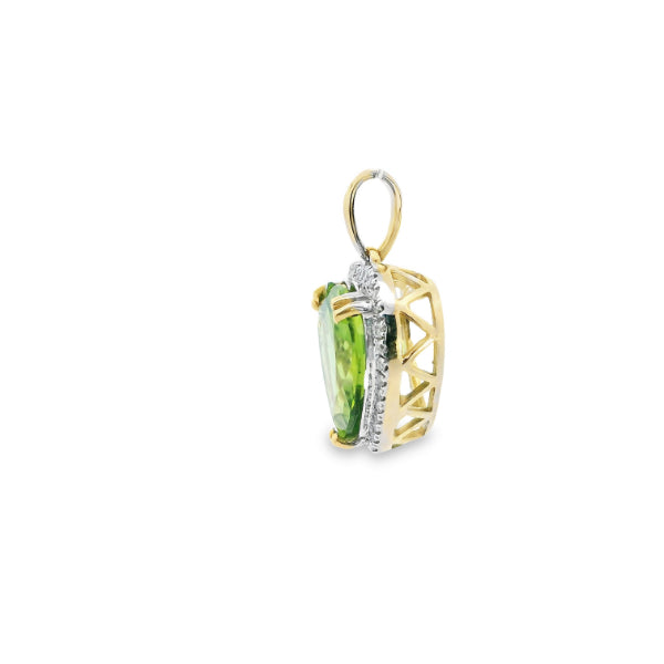 9ct yellow gold peridot heart & diamond pendant