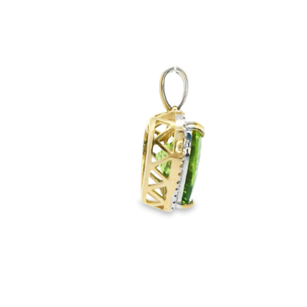 9ct yellow gold peridot heart & diamond pendant