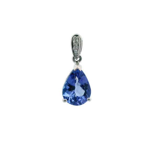 9ct white gold tanzanite and diamond pendant