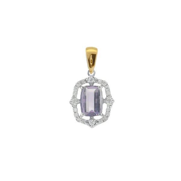 9ct Y/WG amethyst & diamond halo pendant