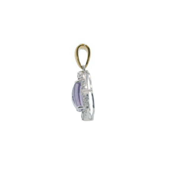 9ct Y/WG amethyst & diamond halo pendant
