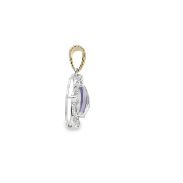 9ct Y/WG amethyst & diamond halo pendant