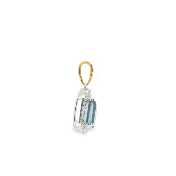 9ct two tone gold london blue topaz & diamond pendant