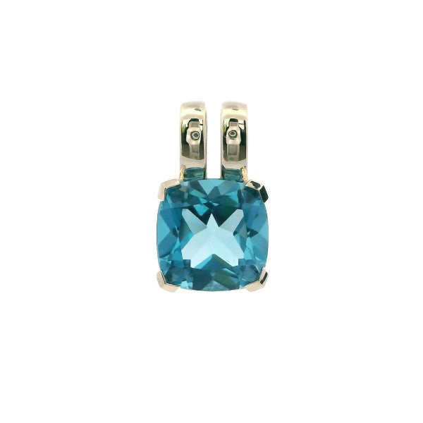 9ct yellow gold cushion cut london blue topaz pendant