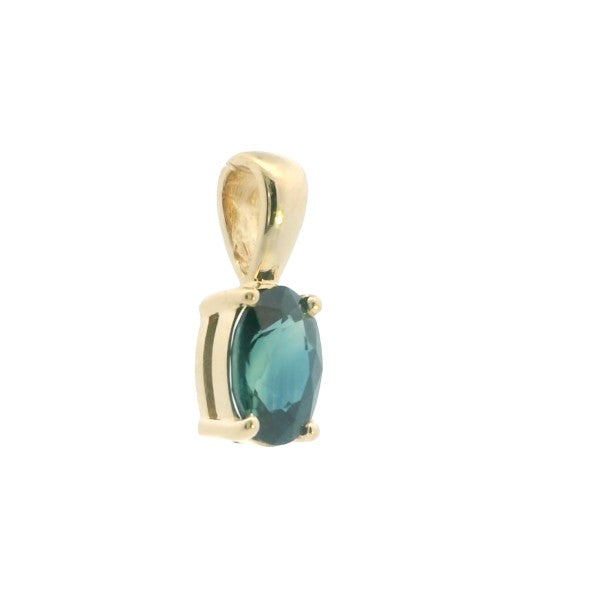 18ct yellow gold ceylonese blue/green sapphire drop pendant