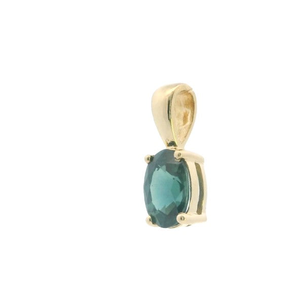 18ct yellow gold ceylonese blue/green sapphire drop pendant