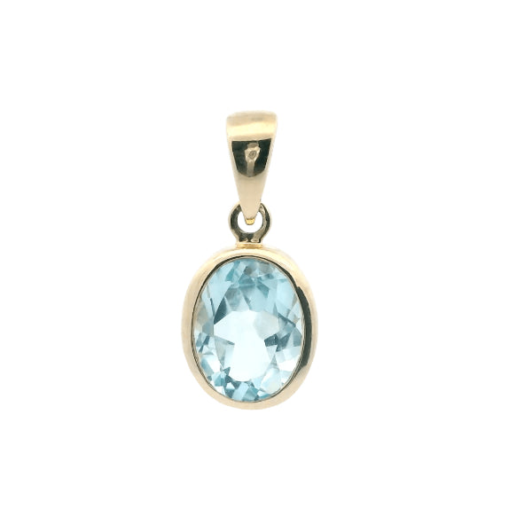 9ct yellow gold oval blue topaz rubover pendant