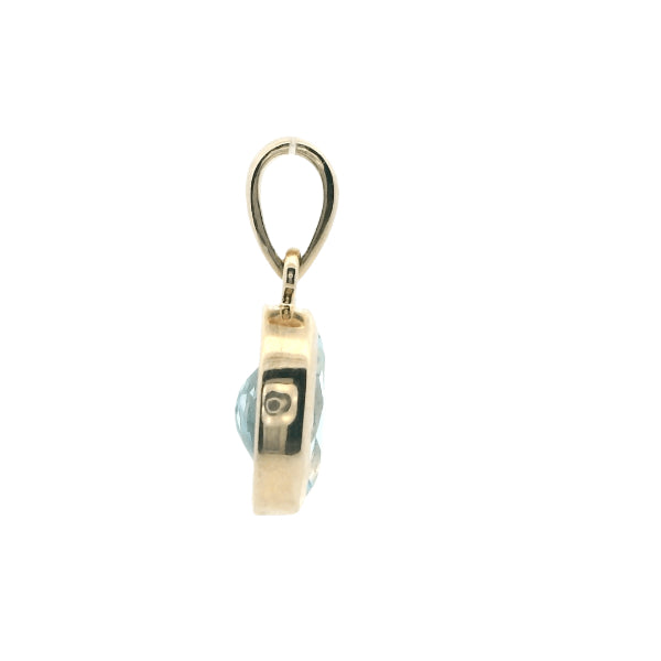 9ct yellow gold oval blue topaz rubover pendant