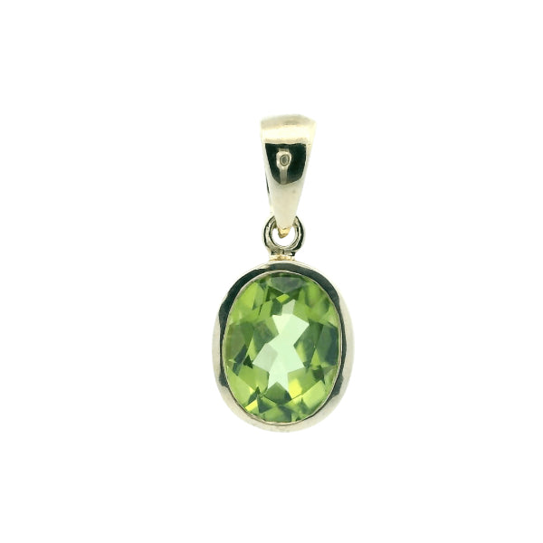 9ct yellow gold oval peridot rubover pendant