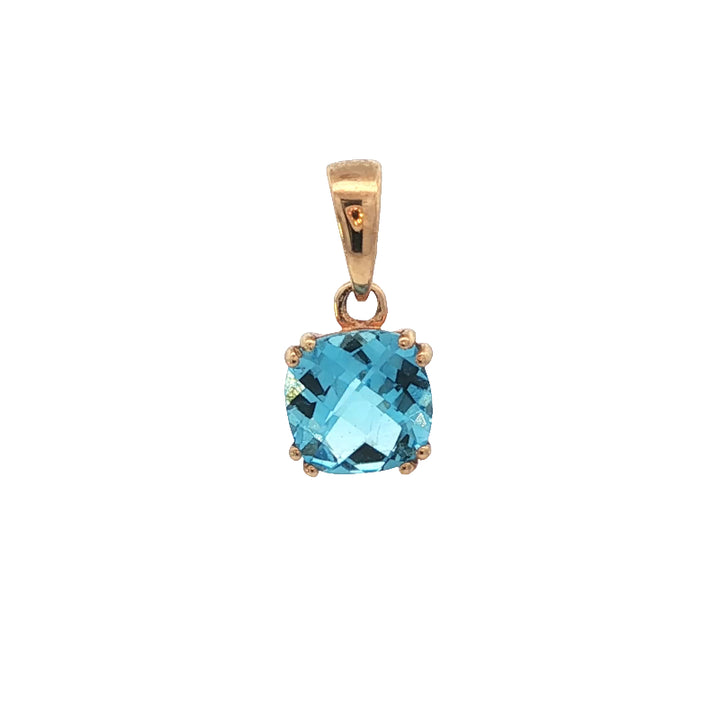 Round blue topaz drop pendant in 9ct yellow gold