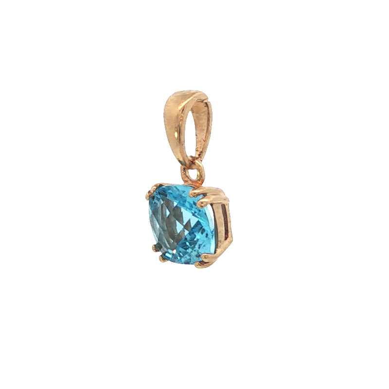 Round blue topaz drop pendant in 9ct yellow gold