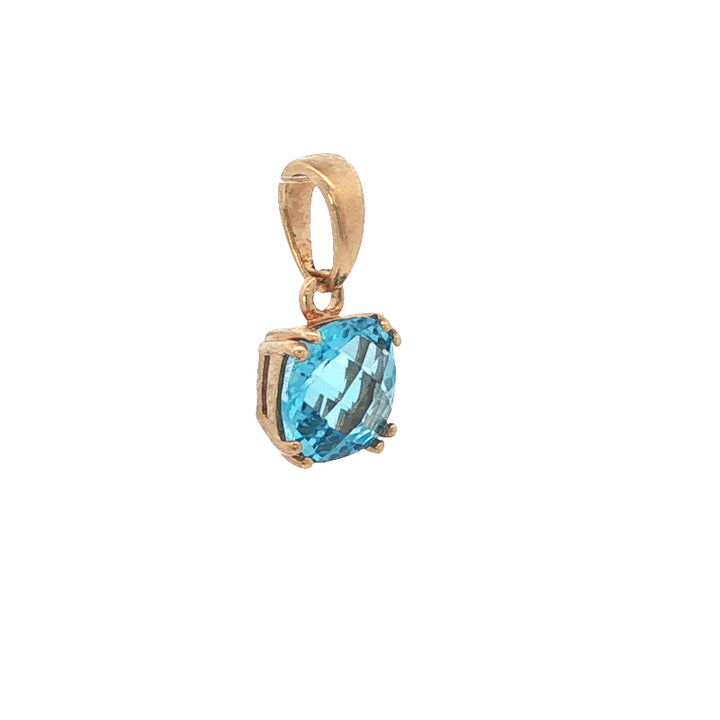 Round blue topaz drop pendant in 9ct yellow gold