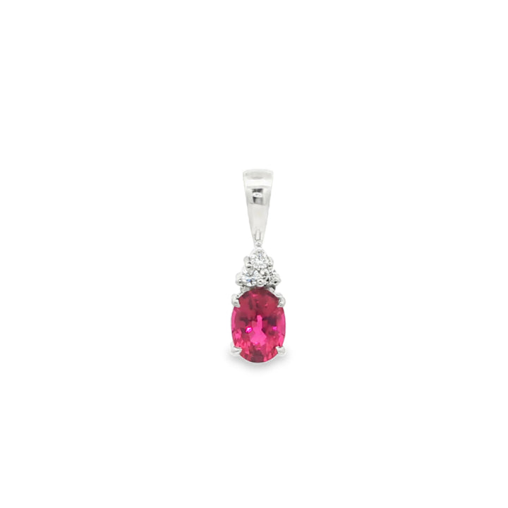 Pink tourmaline and diamond pendant in 9ct white gold