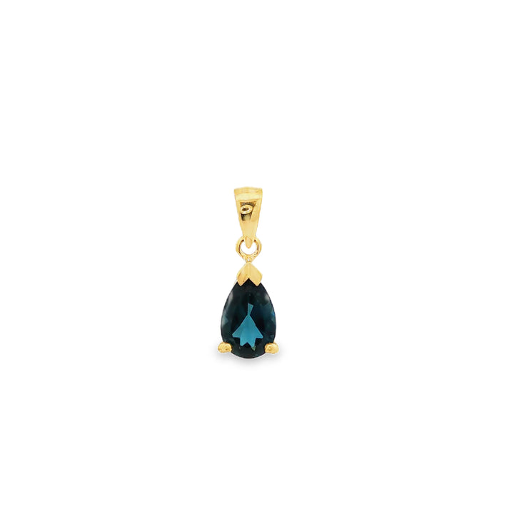 Pear london blue topaz pendant in 9ct yellow gold