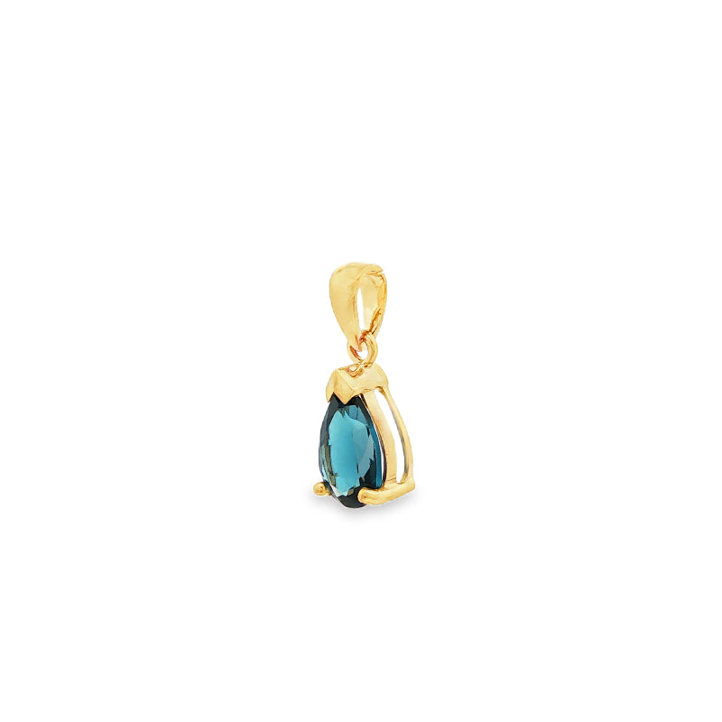 Pear london blue topaz pendant in 9ct yellow gold