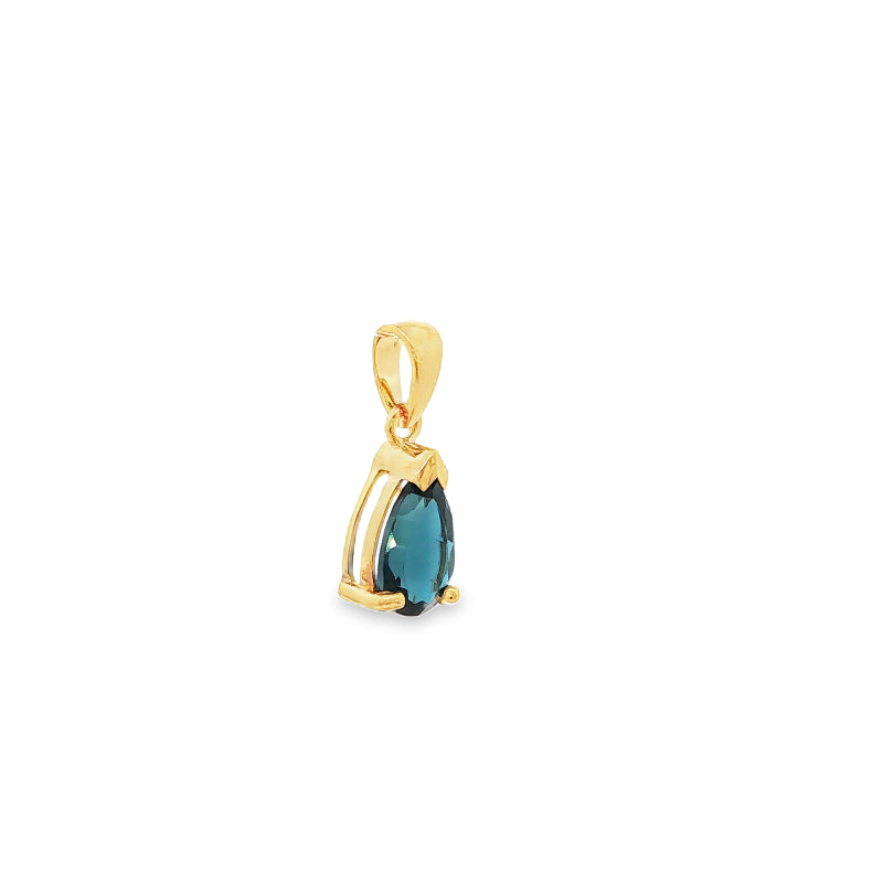 Pear london blue topaz pendant in 9ct yellow gold