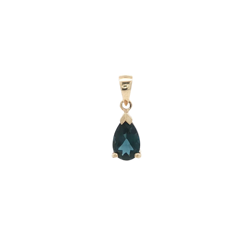 Pear london blue topaz pendant in 9ct yellow gold