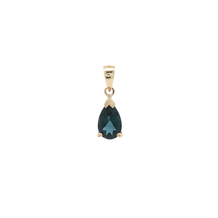 Pear london blue topaz pendant in 9ct yellow gold