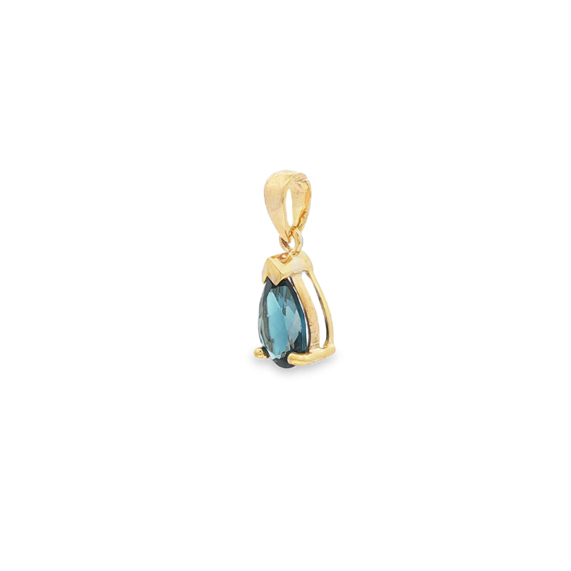 Pear london blue topaz pendant in 9ct yellow gold