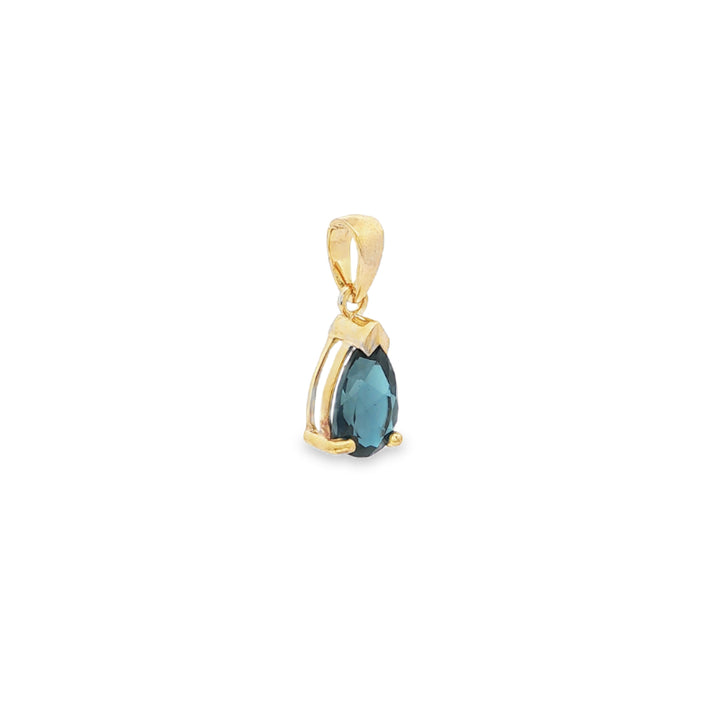 Pear london blue topaz pendant in 9ct yellow gold