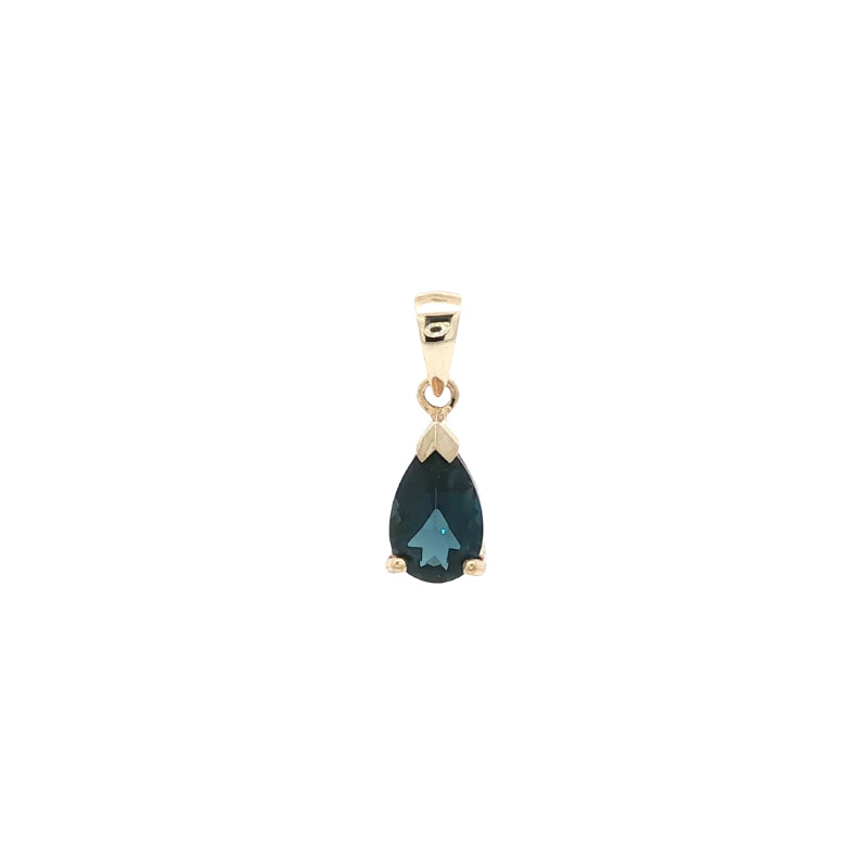 Pear london blue topaz pendant in 9ct yellow gold
