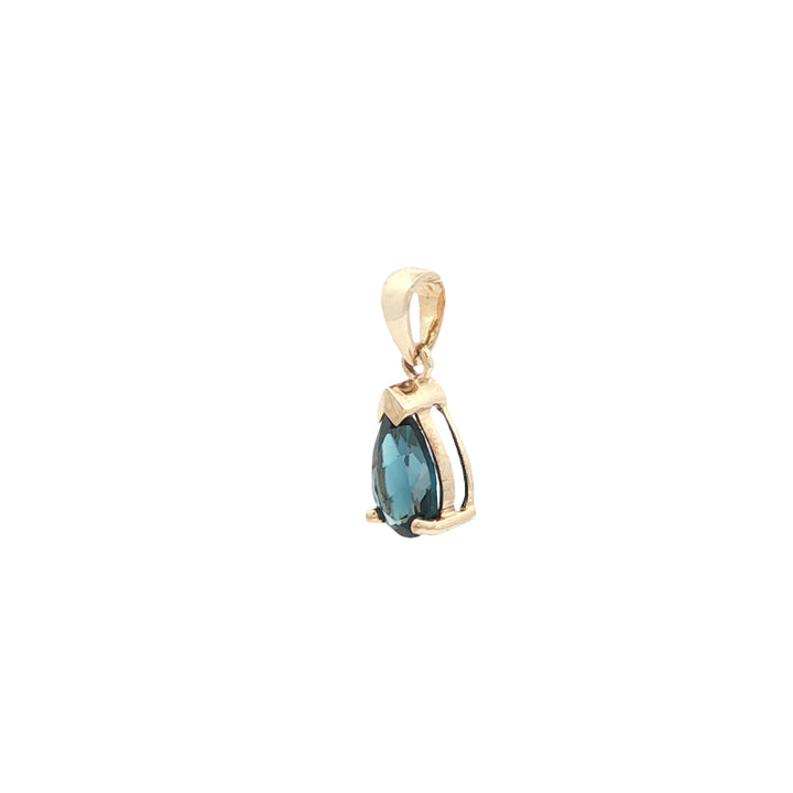 Pear london blue topaz pendant in 9ct yellow gold