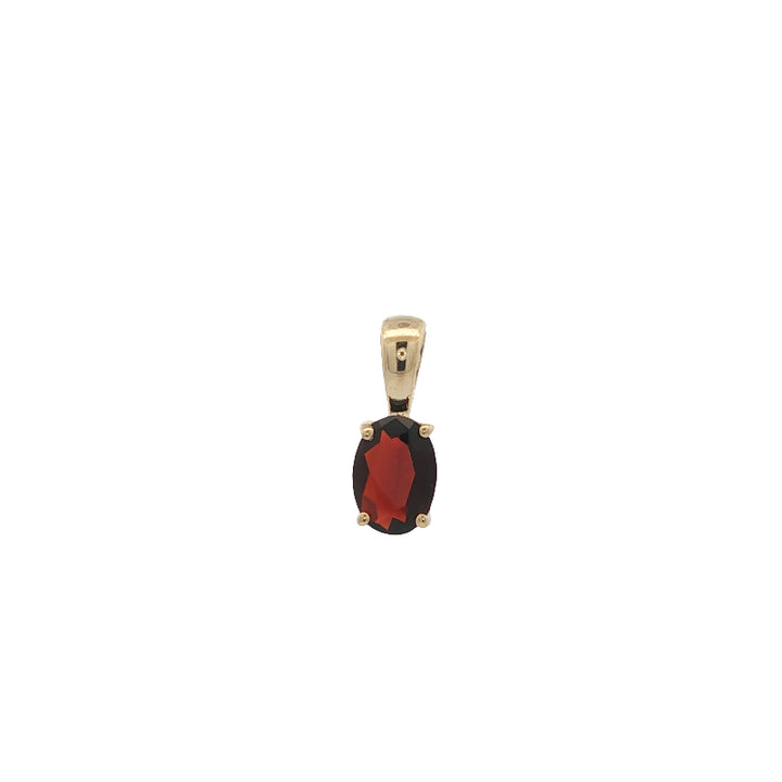 Oval garnet fixed bale pendant in 9ct yellow gold