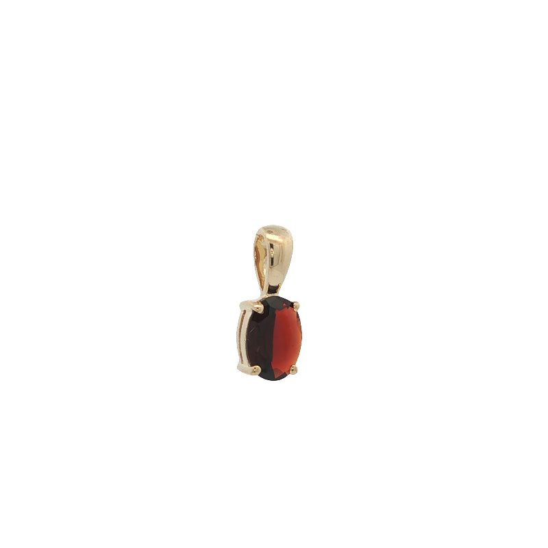 Oval garnet fixed bale pendant in 9ct yellow gold