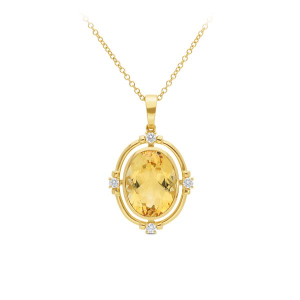 Large citrine and lab diamond pendant in 9ct yellow gold