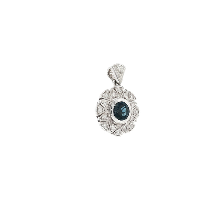 London blue topaz and diamond pendant in 9ct white gold