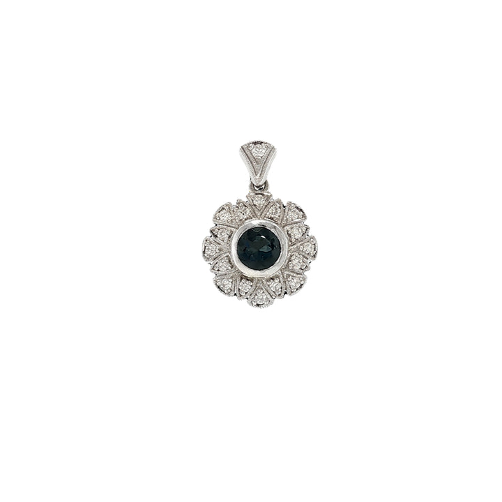 London blue topaz and diamond pendant in 9ct white gold