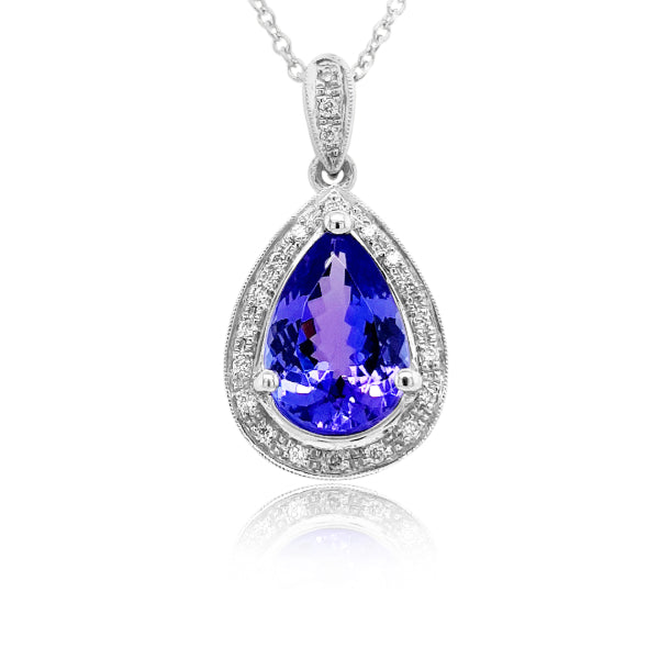 18ct white gold Tanzanite and Diamond Teardrop pendant