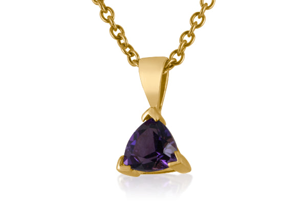 9ct yellow gold triangle amethyst pendant