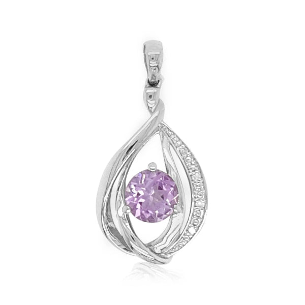 Amethyst & Diamond Teardrop pendant in 9ct white gold