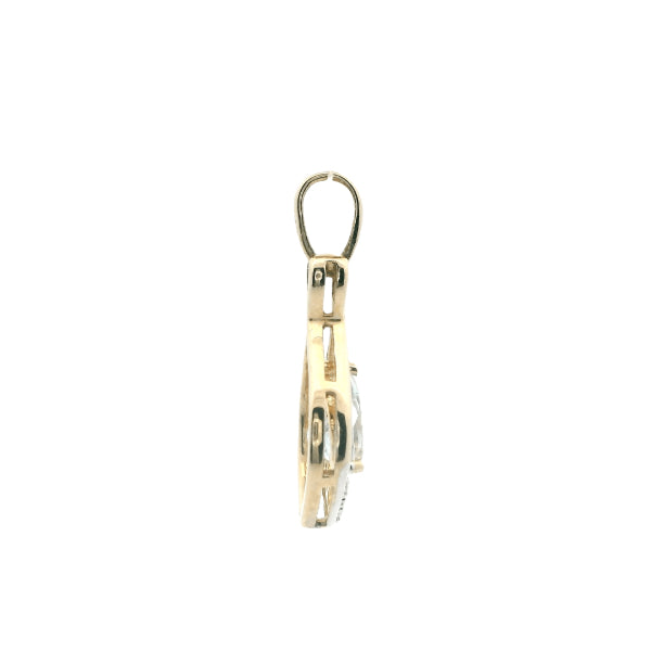 Pear twist aquamarine and diamond pendant in 9ct yellow gold