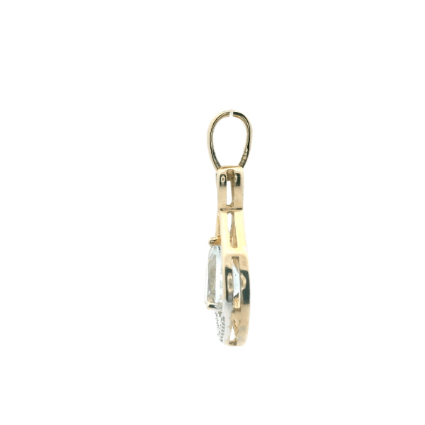Pear twist aquamarine and diamond pendant in 9ct yellow gold
