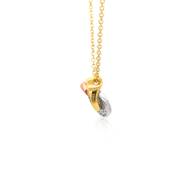 CZ flat ring knot pendant in 9ct tri colour gold on 45cm gold chain