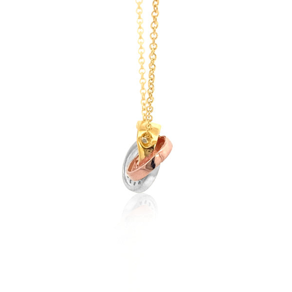 CZ flat ring knot pendant in 9ct tri colour gold on 45cm gold chain