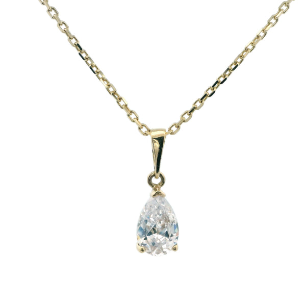 CZ teardrop pendant in 9ct yellow gold on 45cm 9ct yellow gold diamond cut chain