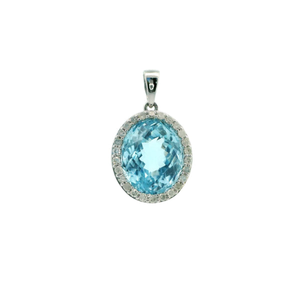 Blue topaz & diamond pendant in 9ct white gold