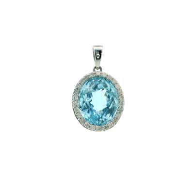 Blue topaz & diamond pendant in 9ct white gold