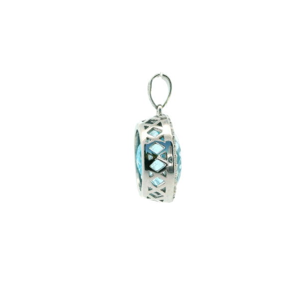 Blue topaz & diamond pendant in 9ct white gold