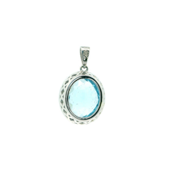 Blue topaz & diamond pendant in 9ct white gold