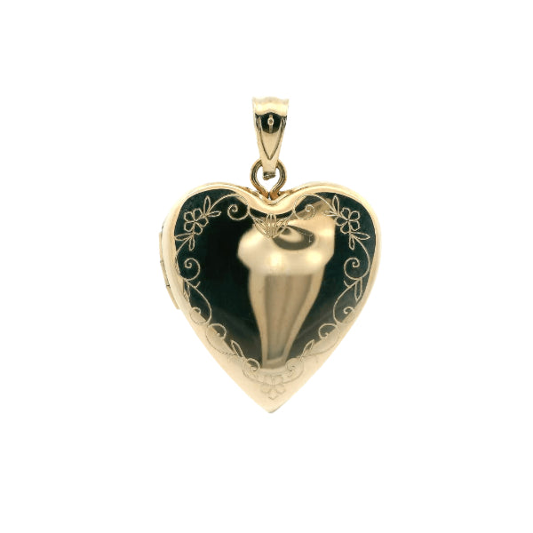 Heart locket with engraved edges in 9ct yellow gold