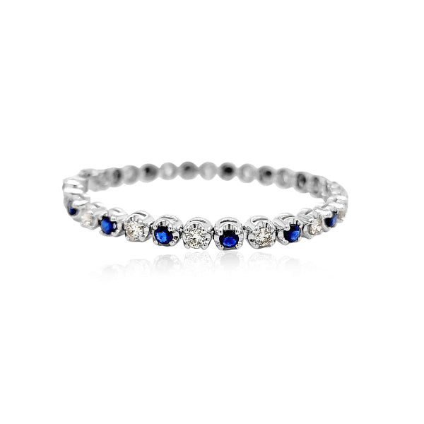 Diamond and ceylon sapphire tennis bracelet in 18ct white gold - 18.5cm