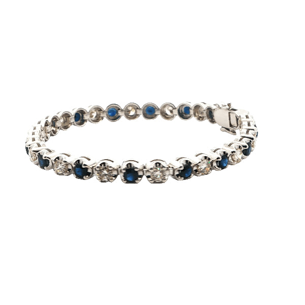 Diamond and ceylon sapphire tennis bracelet in 18ct white gold - 18.5cm