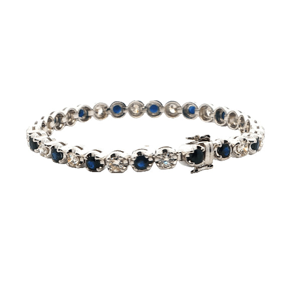 Diamond and ceylon sapphire tennis bracelet in 18ct white gold - 18.5cm