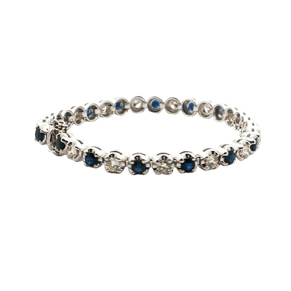 Diamond and ceylon sapphire tennis bracelet in 18ct white gold - 18.5cm