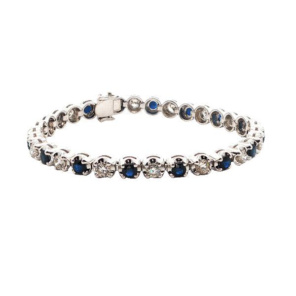 Diamond and ceylon sapphire tennis bracelet in 18ct white gold - 18.5cm
